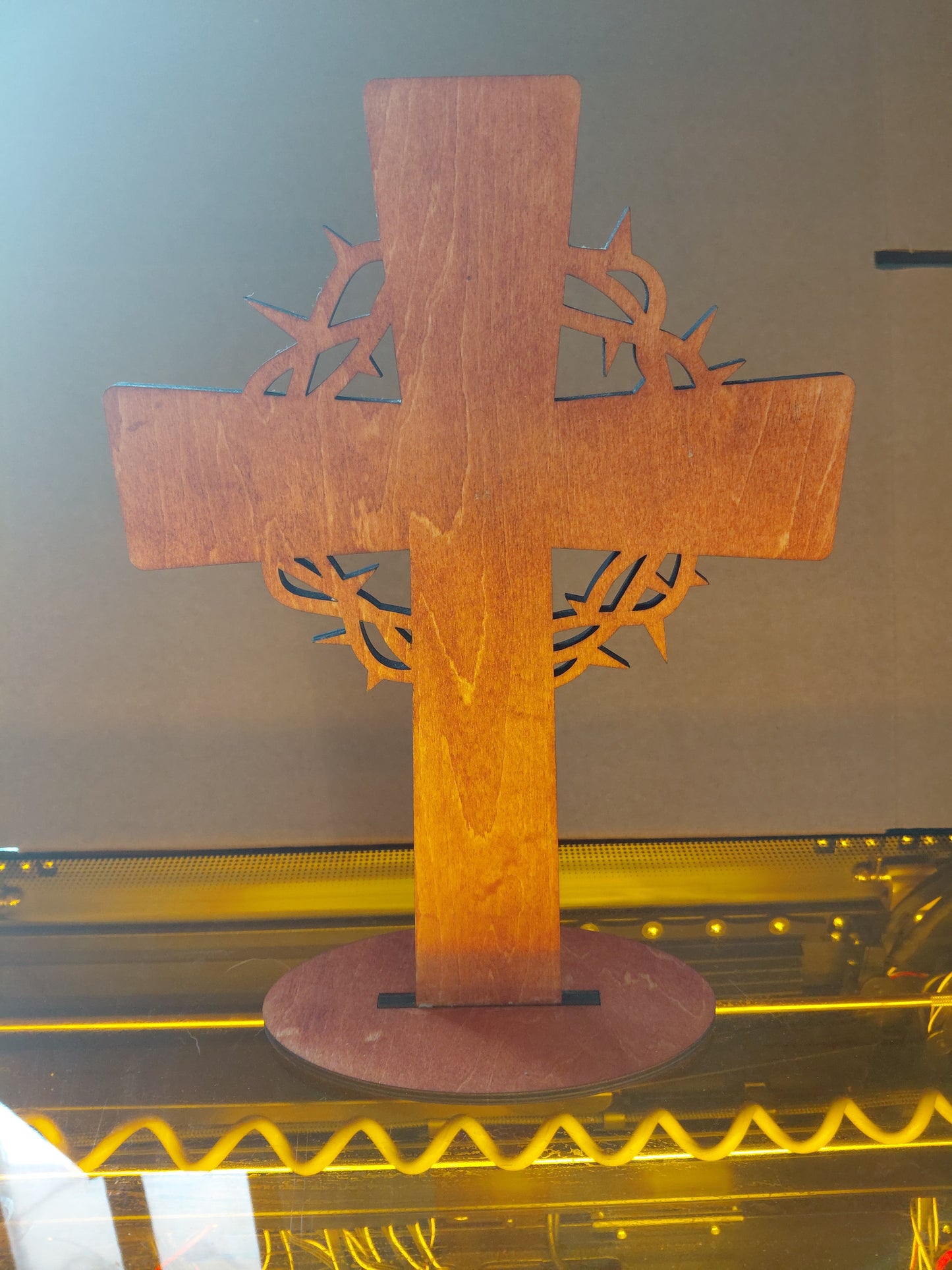 Standing Laser Engraved Standing Cross with Nails - Wood - 9" x 6 1/2" - On Base Stand