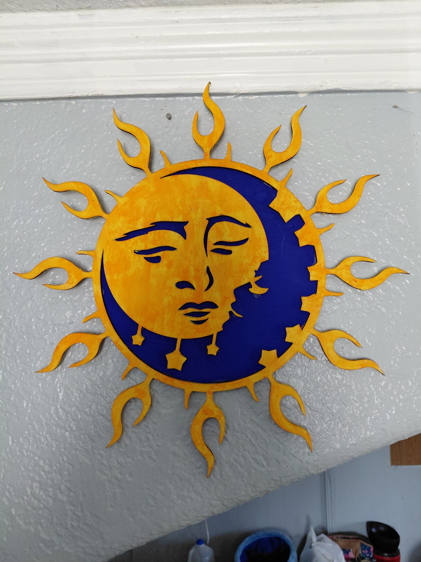 Sun and Moon wall art, Hand Painted, 12"