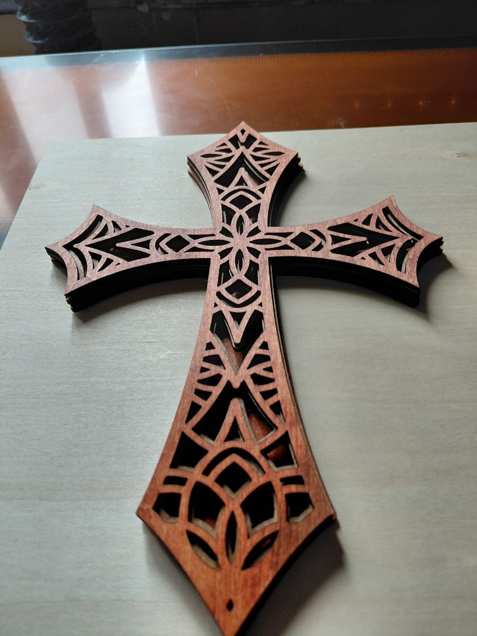 Wall Cross - 4 Layer Laser Cut - All Wood - 11 1/2 Inches Tall