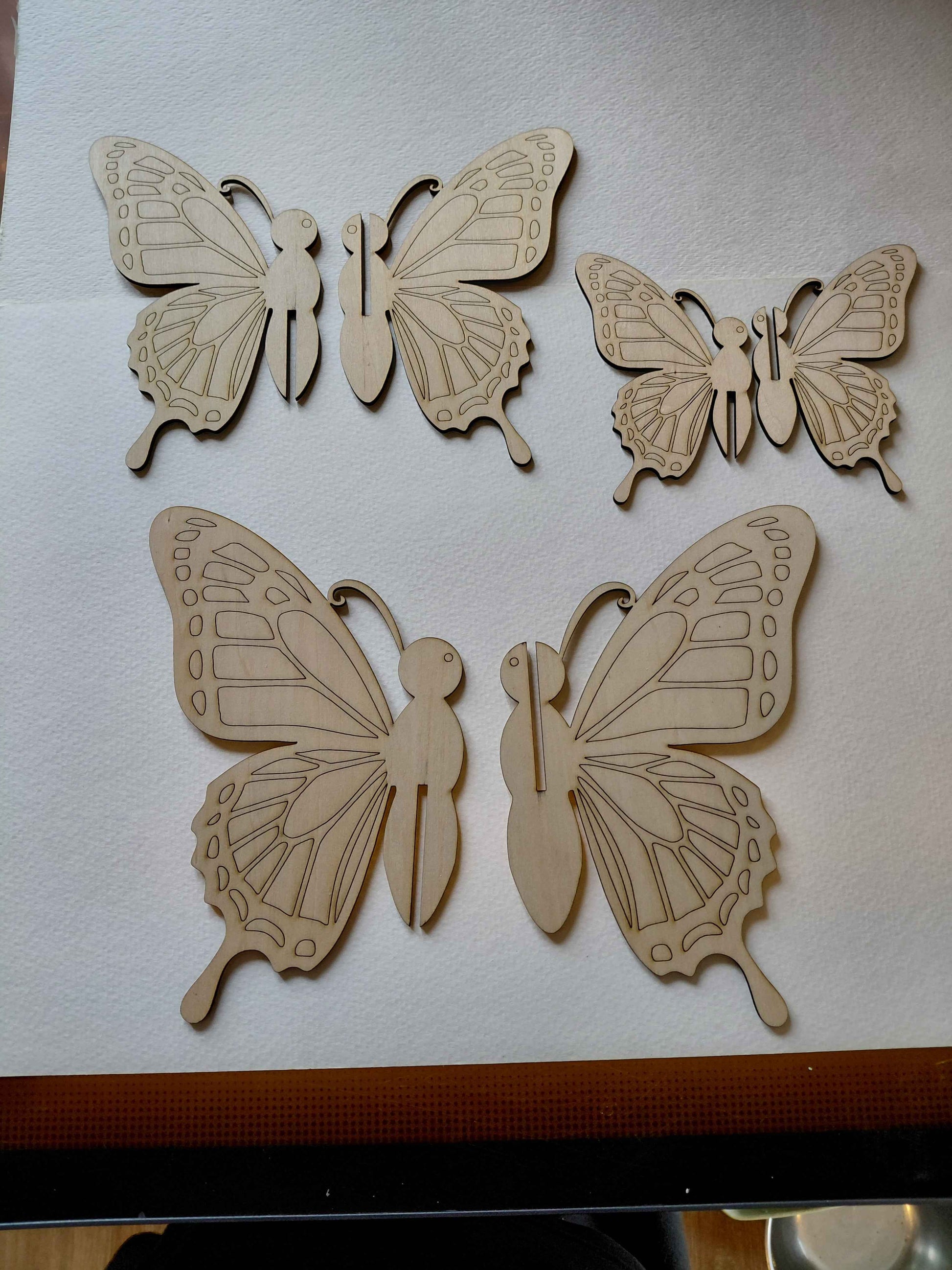 3 piece Unfinished Laser Engraved Wood Butterflies for crafts- American Made