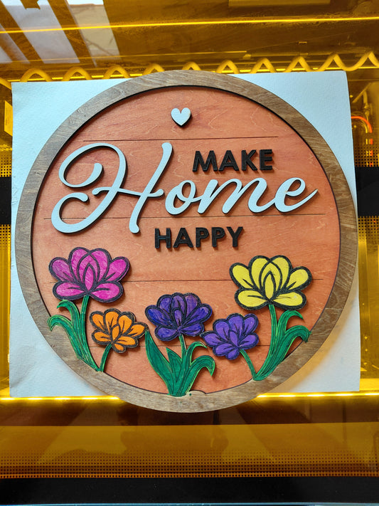 Make Home Happy Wall Art- Laser Cut 11 1/2" x 11 1/2"