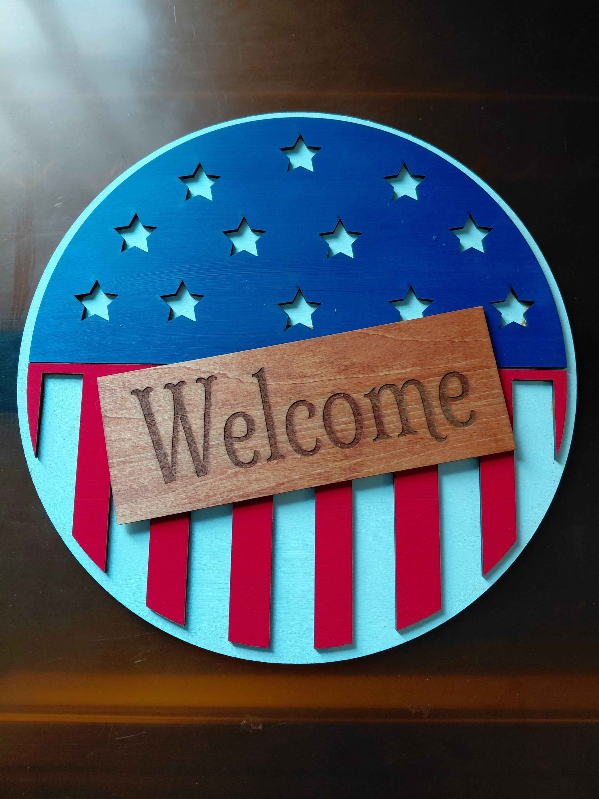 American Flag Door Hanger - Comes with three different worded signs