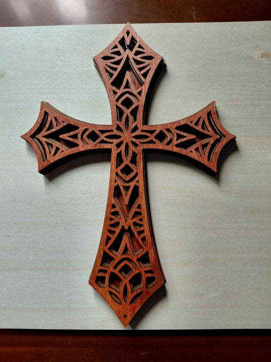 Wall Cross 4 Layer Laser Cut - All Wood - 11 1/2 Inches Tall