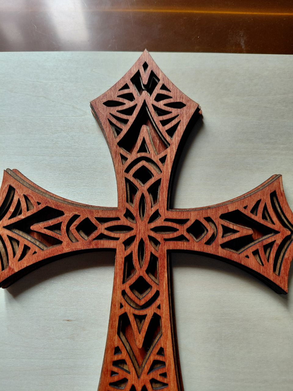 Wall Cross - 4 Layer Laser Cut - All Wood - 11 1/2 Inches Tall