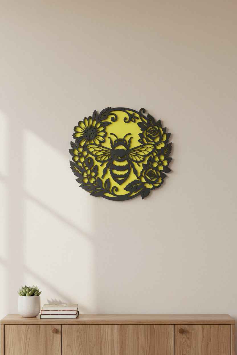 Black and Yellow Bee wall art, 11" x 11"