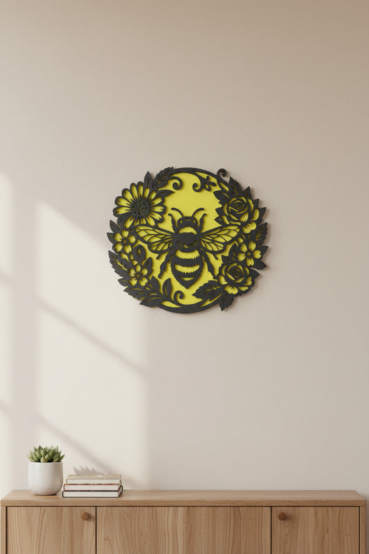 Black and Yellow Bee wall art, 11" x 11"