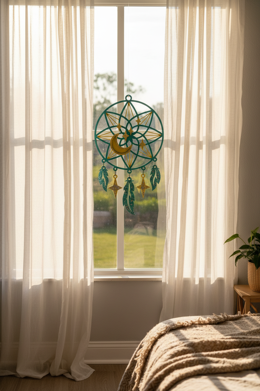 Wood Dream Catcher in Window