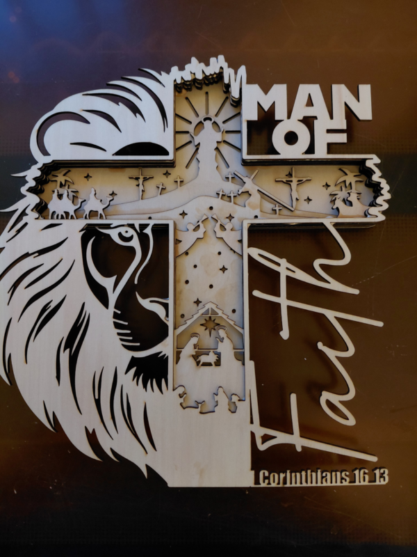 Layered Tiered Wood Laser Cut 3D Wooden Cross- 11" x 10" - Man of Faith