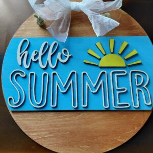 Hello Summer Sunshine Laser Cut 3D Wood Round Door Hanger Door Sign