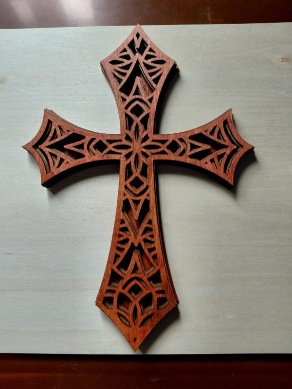 Wall Cross - 4 Layer Laser Cut - All Wood - 11 1/2 Inches Tall